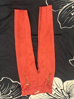btween Coral Ponte Leggings with Gold Zipper Accents